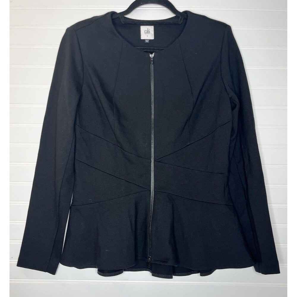 CABI Crisscross Jacket Peplum Blazer Full Zip Ponte Knit 5850 Black Size S